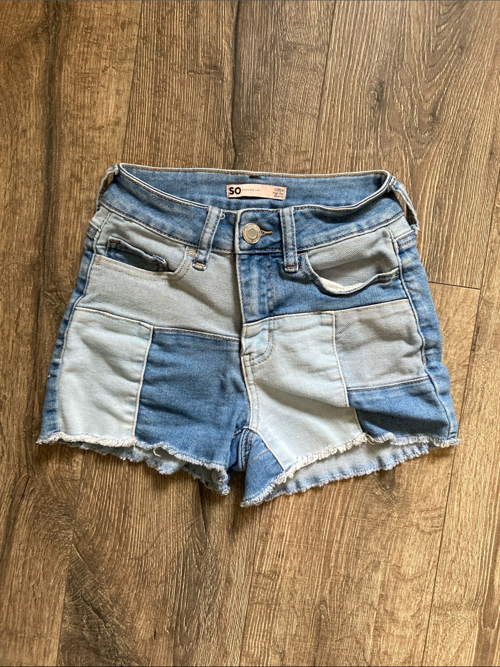 SO high rise multicolor denim shorts